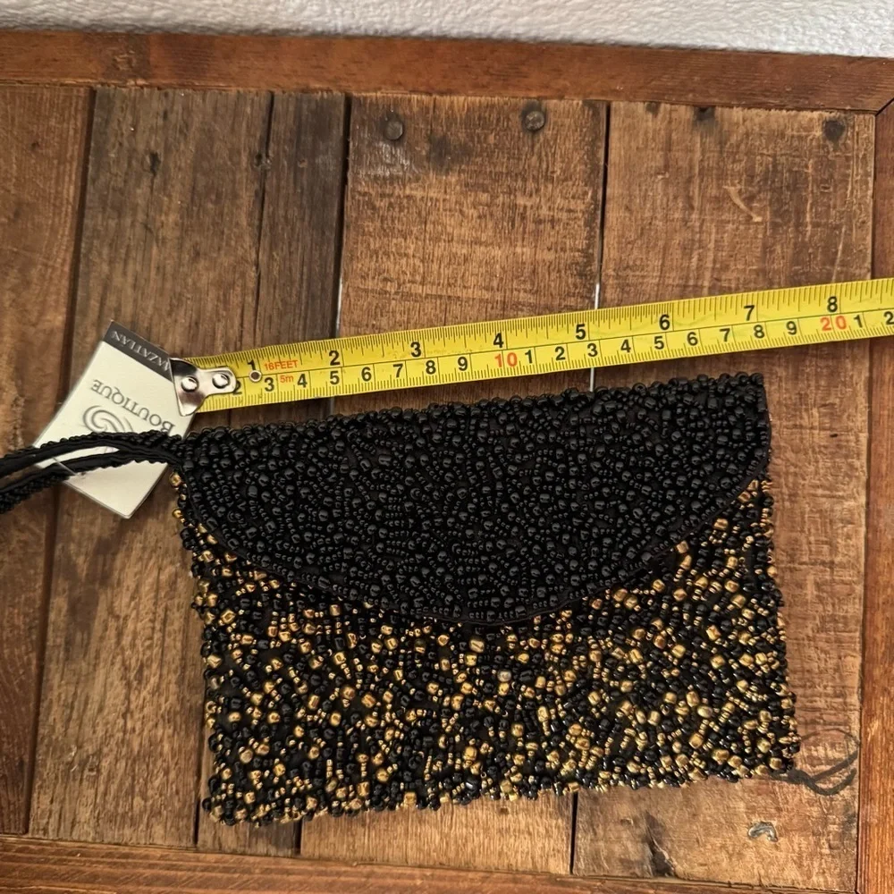 NEW Black Gold Beaded Embellished Evening Clutch Formal Glam Cocktail Wedding